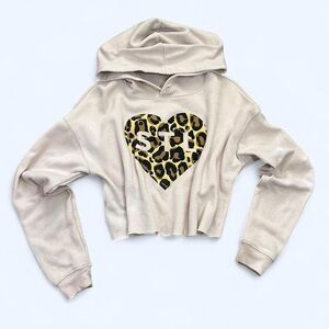 Arch Apparel Small Tan STL Brown Black Yellow Leopard Print Heart Crop Hoodie